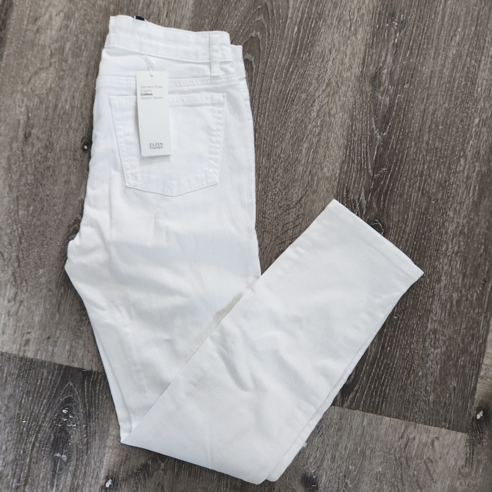 Eileen Fisher White Organic Cotton Stretch Denim Slim Ankle Jeans Size 0 NWT